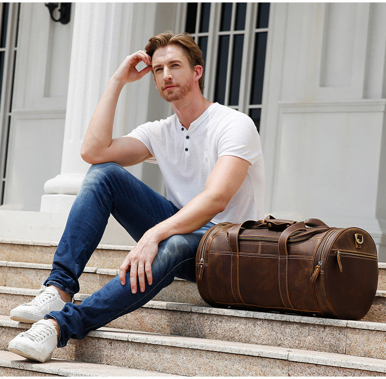 Crystal Crazy Horse Leather Travel Bag Portable