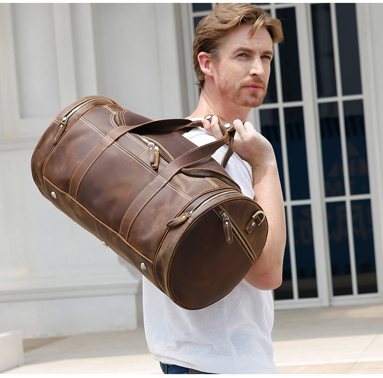 Crystal Crazy Horse Leather Travel Bag Portable