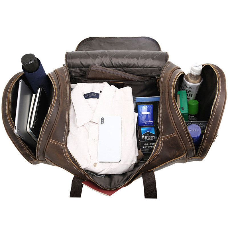 Crystal Crazy Horse Leather Travel Bag Portable