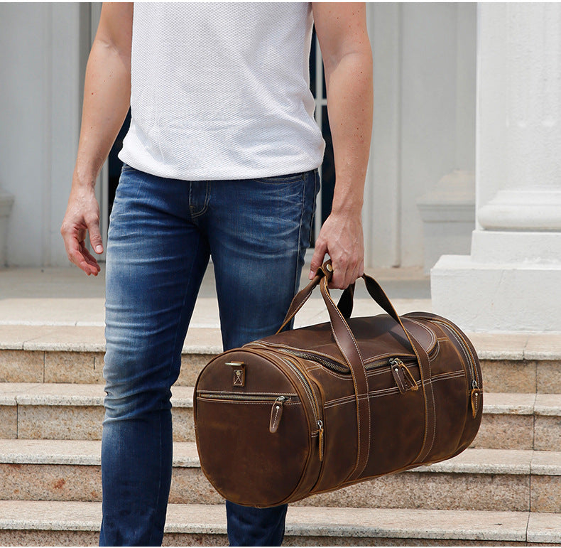 Crystal Crazy Horse Leather Travel Bag Portable