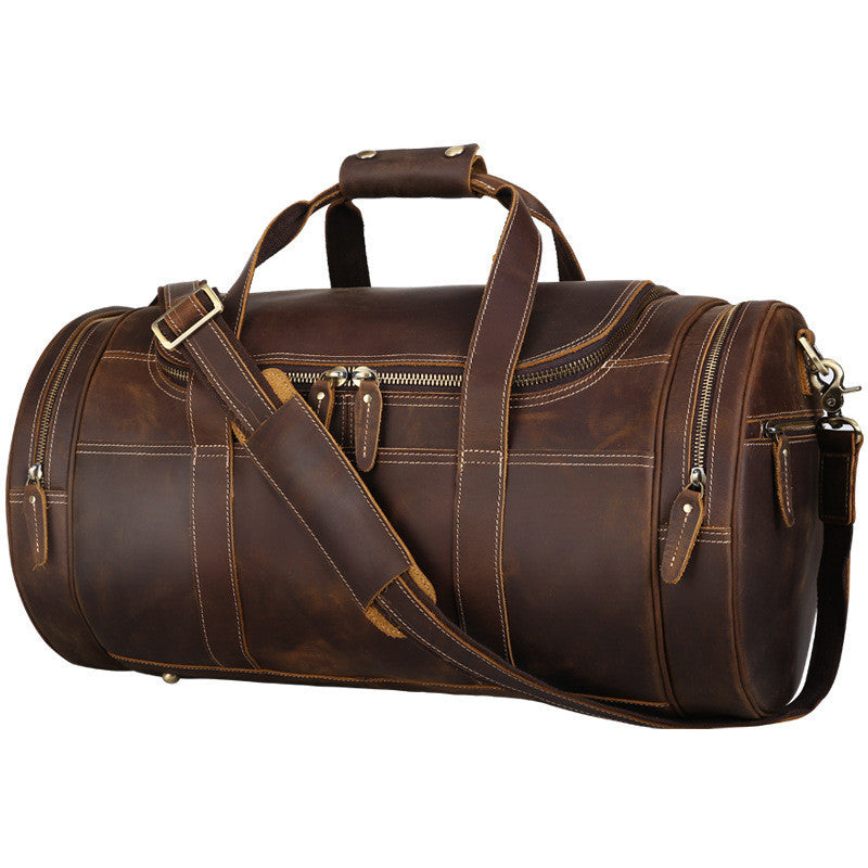 Crystal Crazy Horse Leather Travel Bag Portable
