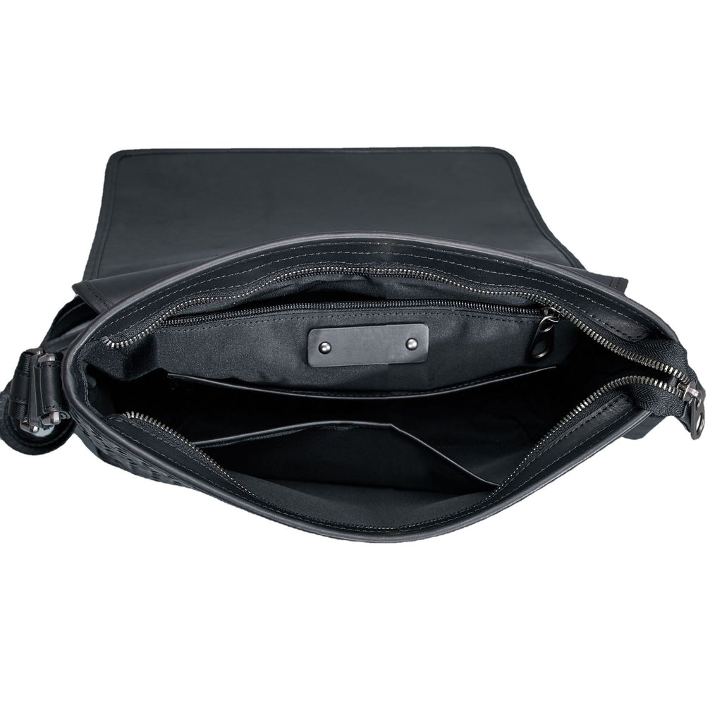 Crystal  Leather Woven Messenger Bag
